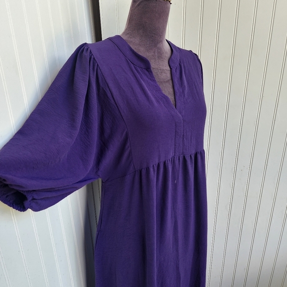 Connected Apparel Women's Purple Babydoll Boho Dress Puff Sleeve Pockets Sz 4 - Picture 3 of 12